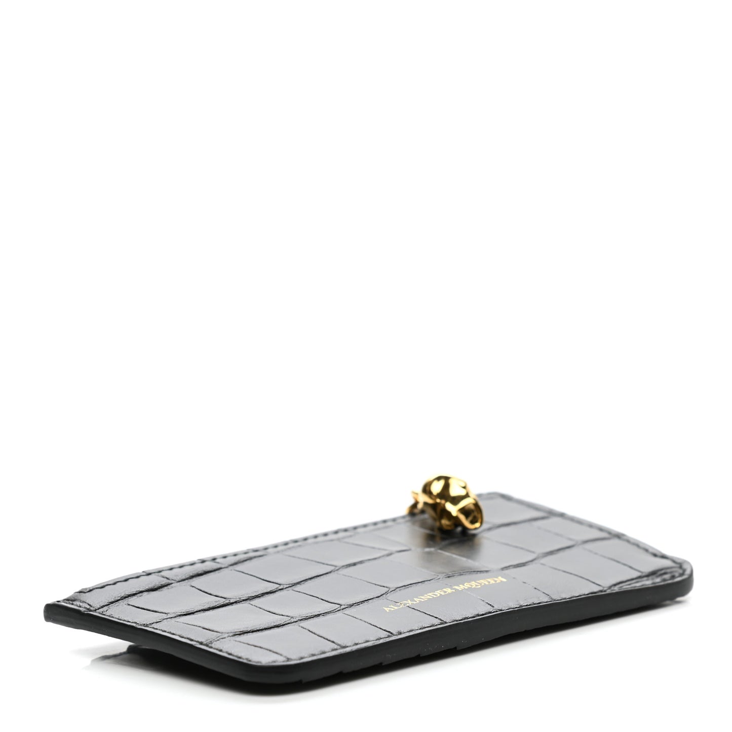 Calfskin Crocodile Embossed Card Holder Wallet Black