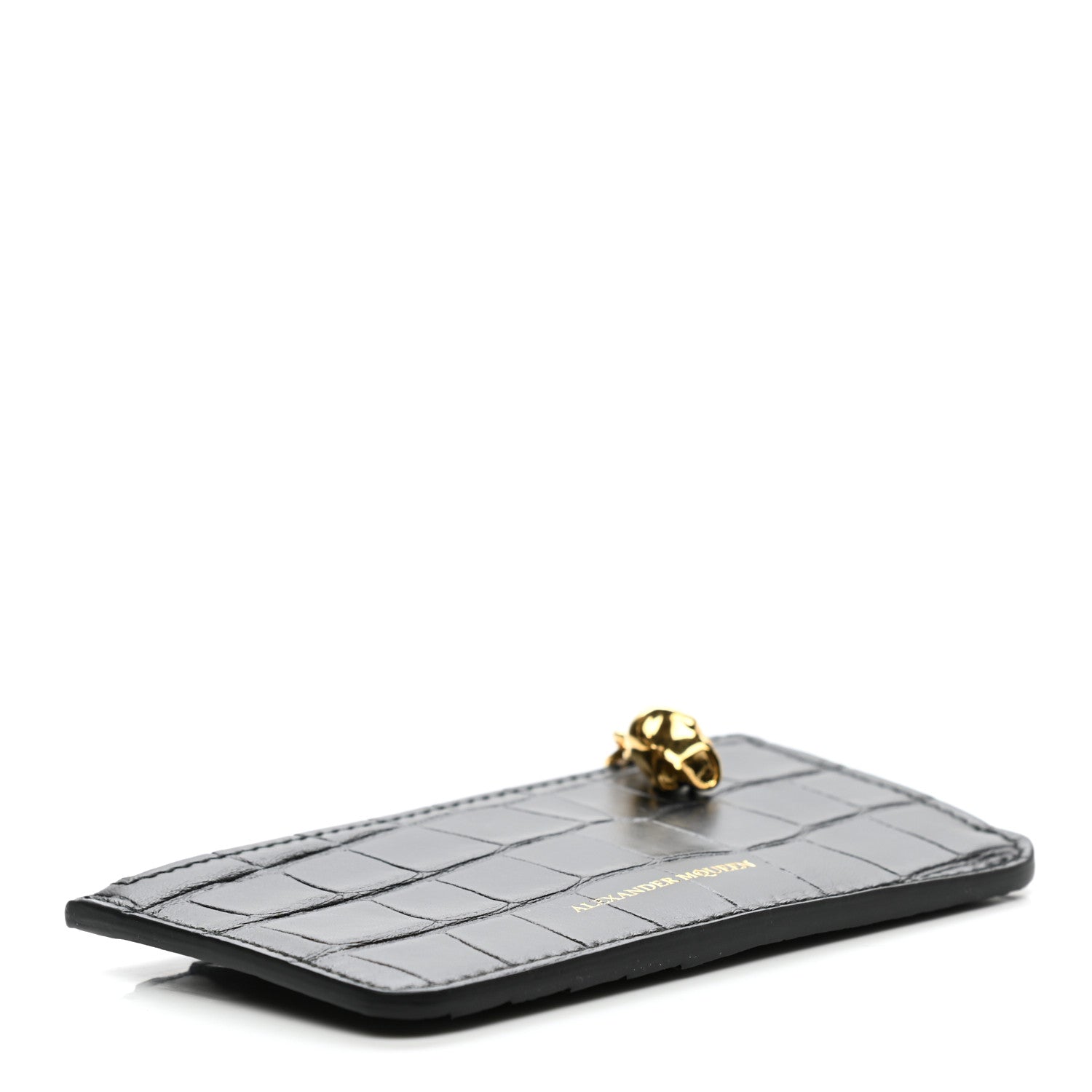 Alexander McQueen Calfskin Crocodile Embossed Card Holder Wallet Black 4 of 8