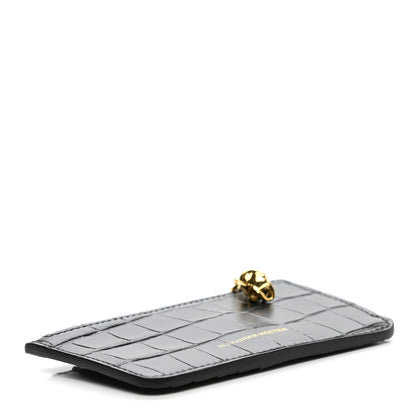 Alexander McQueen Calfskin Crocodile Embossed Card Holder Wallet Black 4 of 8