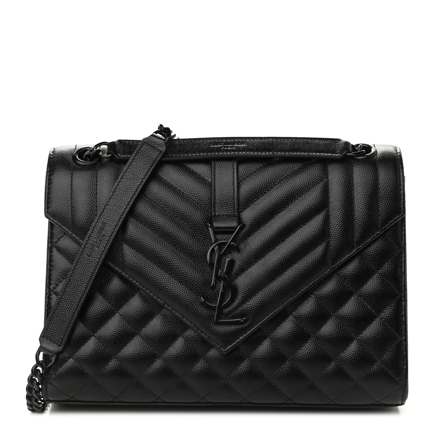 Saint Laurent Grain De Poudre Textured Mixed Matelasse Triquilt Medium Monogram Satchel Black 1 of 8