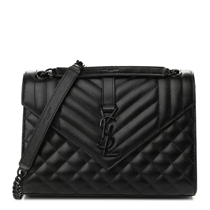 Saint Laurent Grain De Poudre Textured Mixed Matelasse Triquilt Medium Monogram Satchel Black 1 of 8