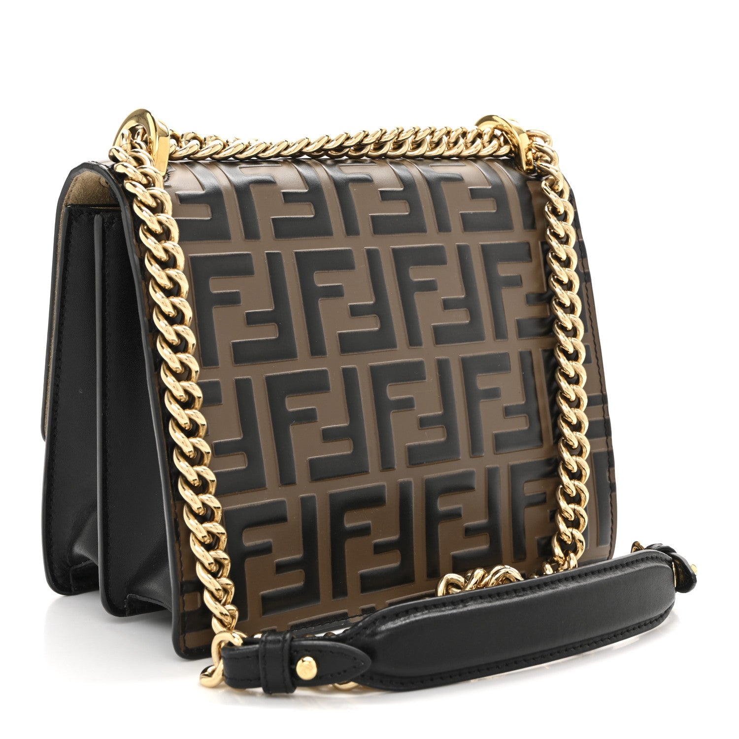 Fendi Vitello Liberty Bi-Color FF 1974 Embossed Small Kan U Shoulder Bag Maya Black 3 of 11