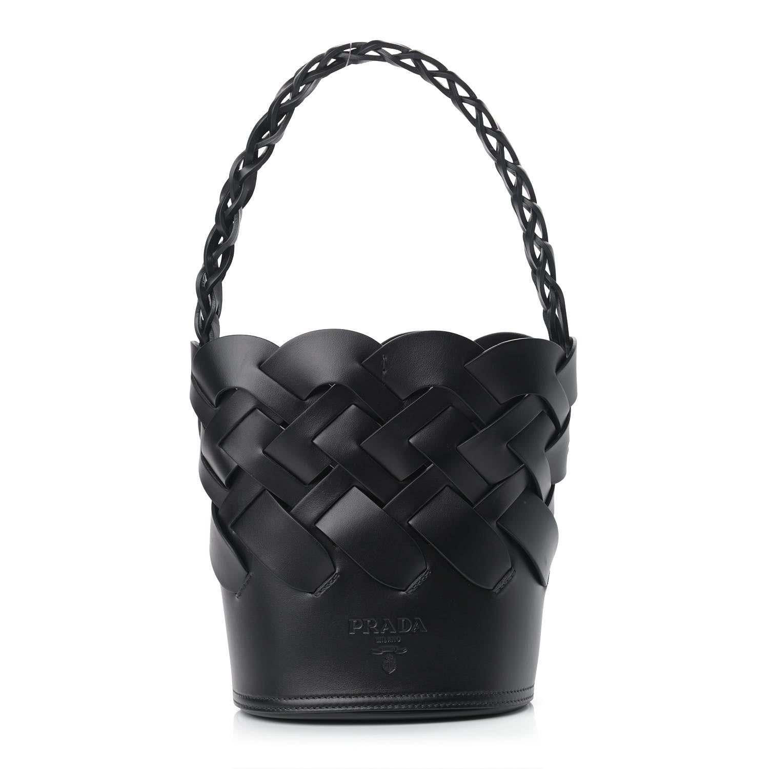 Prada Vitello Intreccio Bucket Bag Black 3 of 10