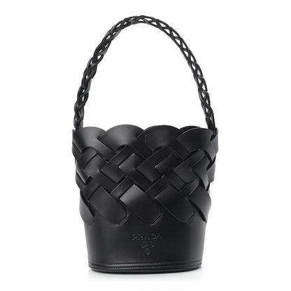 Prada Vitello Intreccio Bucket Bag Black 3 of 10