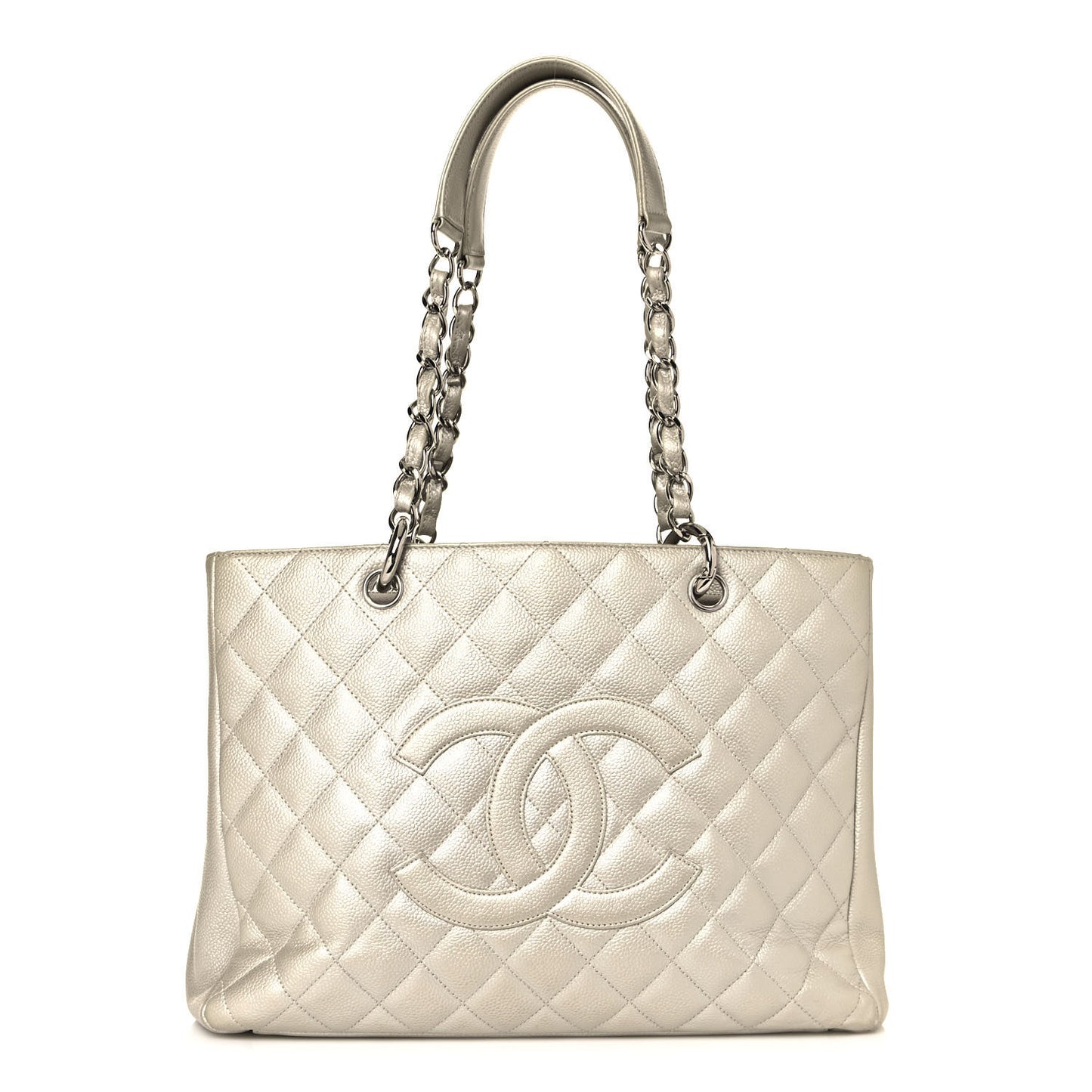 Metallic Caviar Quilted Grand Shopping Tote GST Pearl