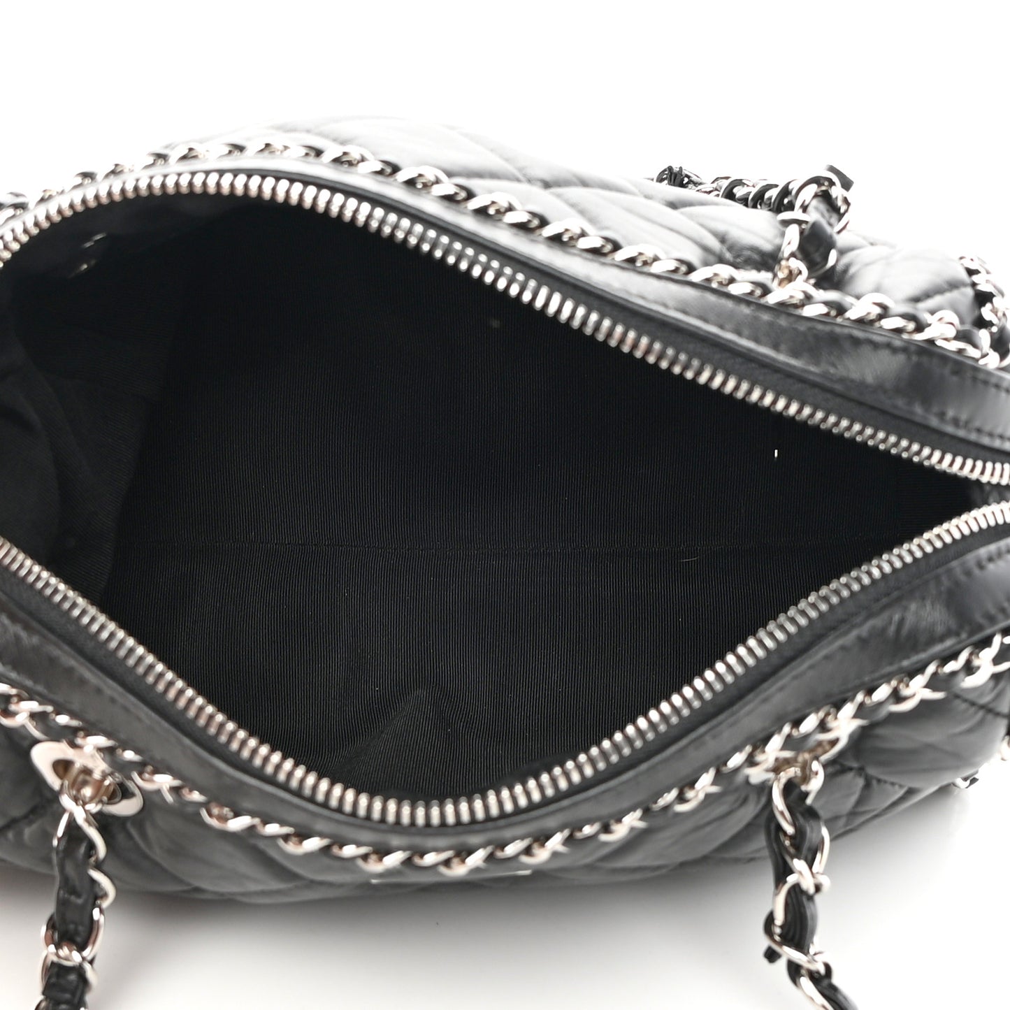 Crumpled Calfskin Quilted Chain All Over Shoulder Bag Black