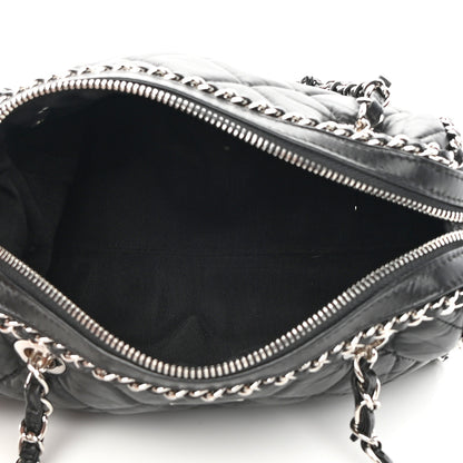 Chanel Crumpled Calfskin Quilted Chain All Over Shoulder Bag Black 5 of 10