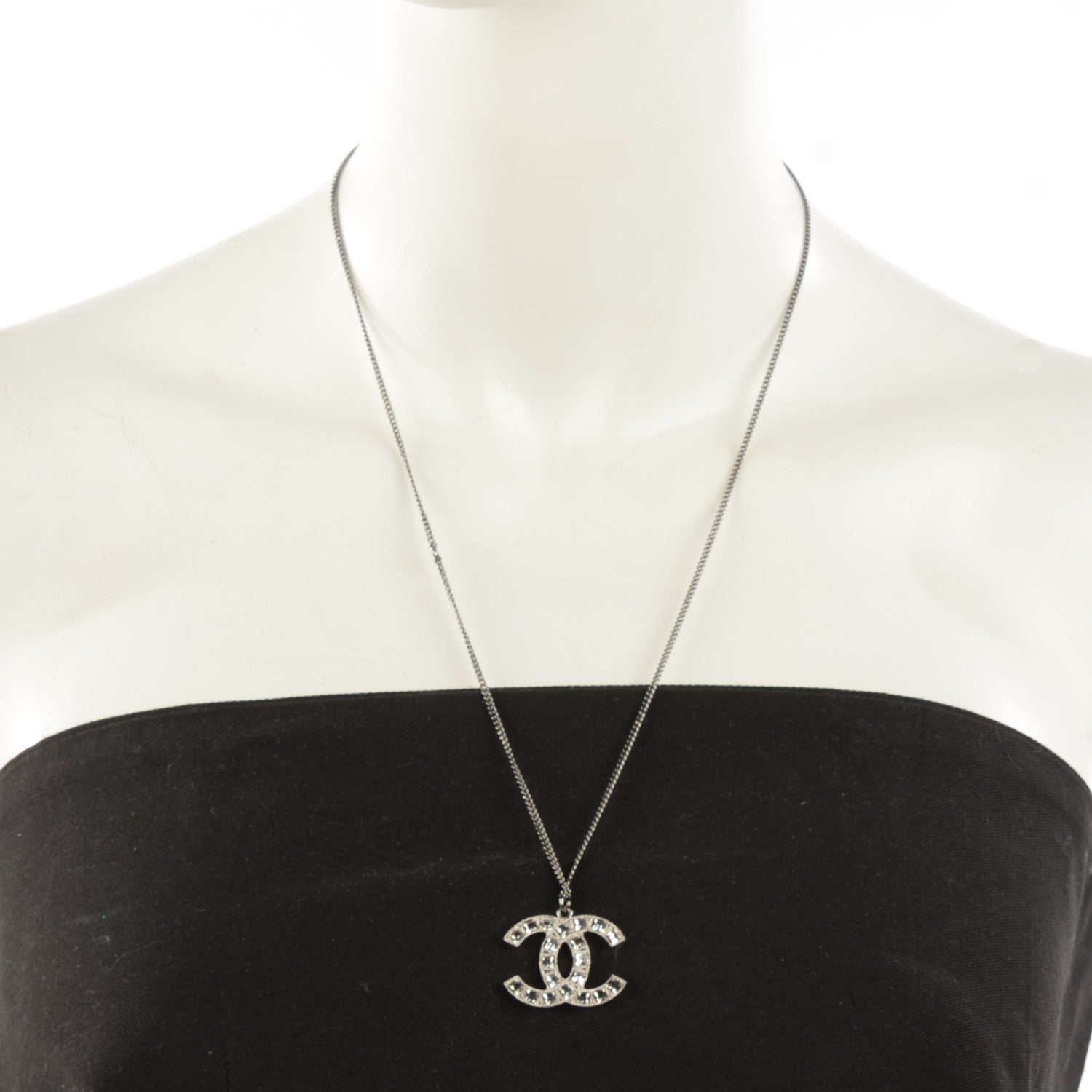 Chanel Crystal Baguette CC Necklace Silver 2 of 6
