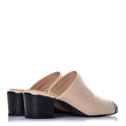 Chanel Lambskin Quilted Cap Toe Pearl Mule 39.5 Beige Black 4 of 9