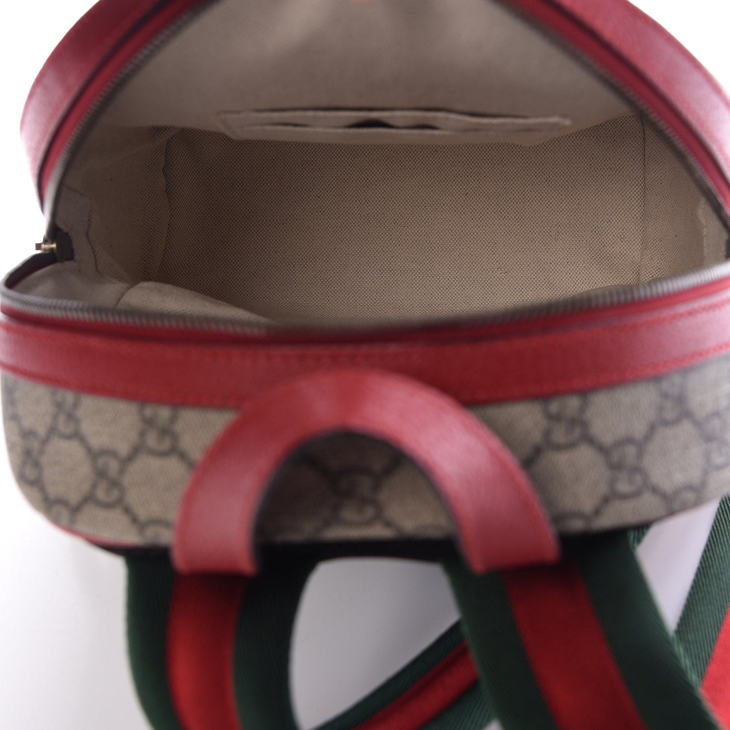 GG Supreme Monogram Web Bosco Patch Dome Backpack Beige Malva Hibiscus Red