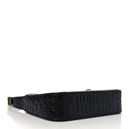 Saint Laurent Calfskin Crocodile Embossed Le 5 A 7 Hobo Black 4 of 10