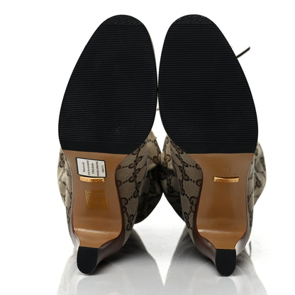 Gucci Monogram Lisa Mid Heel Boots 35 Beige Ebony 5 of 7