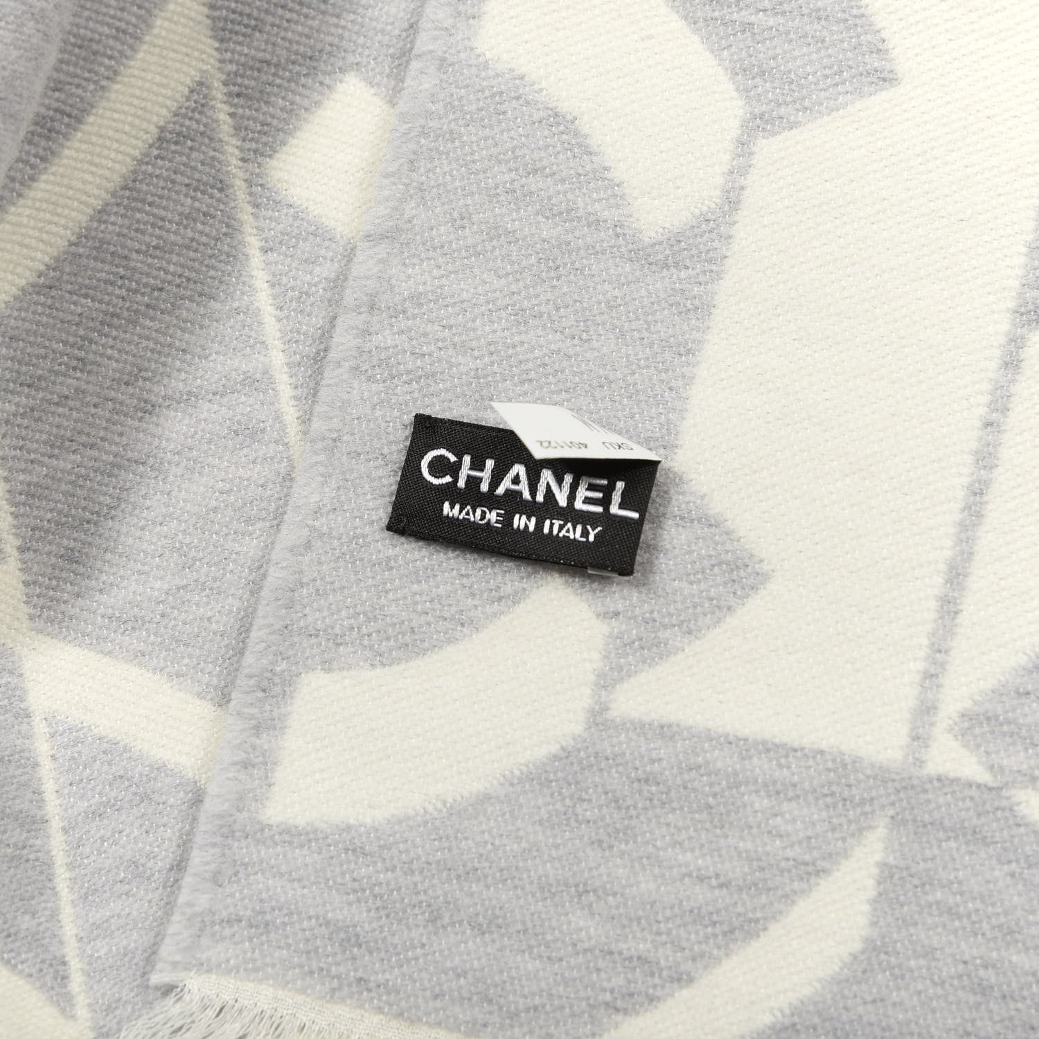 Chanel Wool Silk CC Scarf Grey Ivory 3 of 3