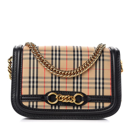 Burberry Smooth Calfskin 1983 Knight Check Link Shoulder Bag Black 1 of 7