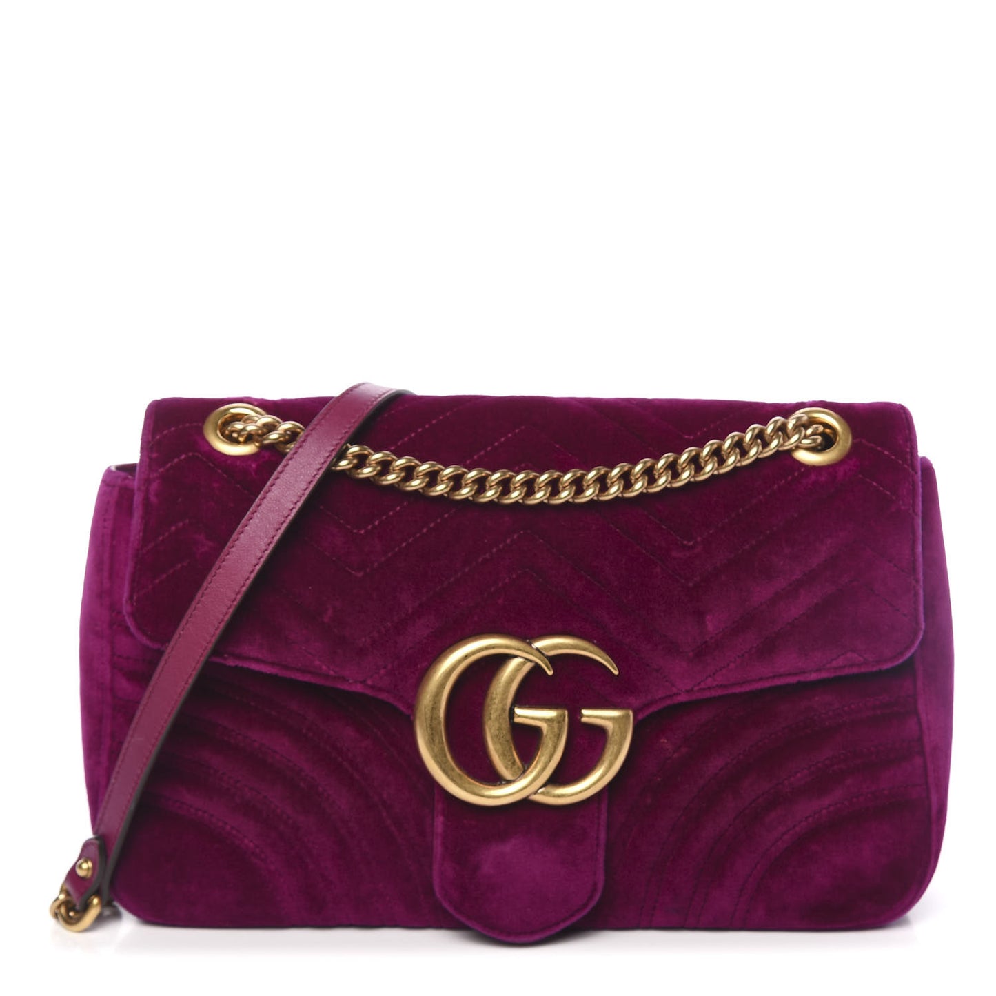 Velvet Matelasse Medium GG Marmont Shoulder Bag Fuchsia Violet Cyclamen