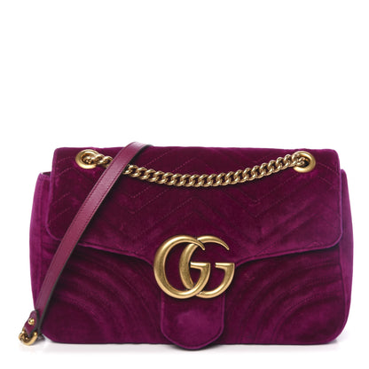 Gucci Velvet Matelasse Medium GG Marmont Shoulder Bag Fuchsia Violet Cyclamen 1 of 11