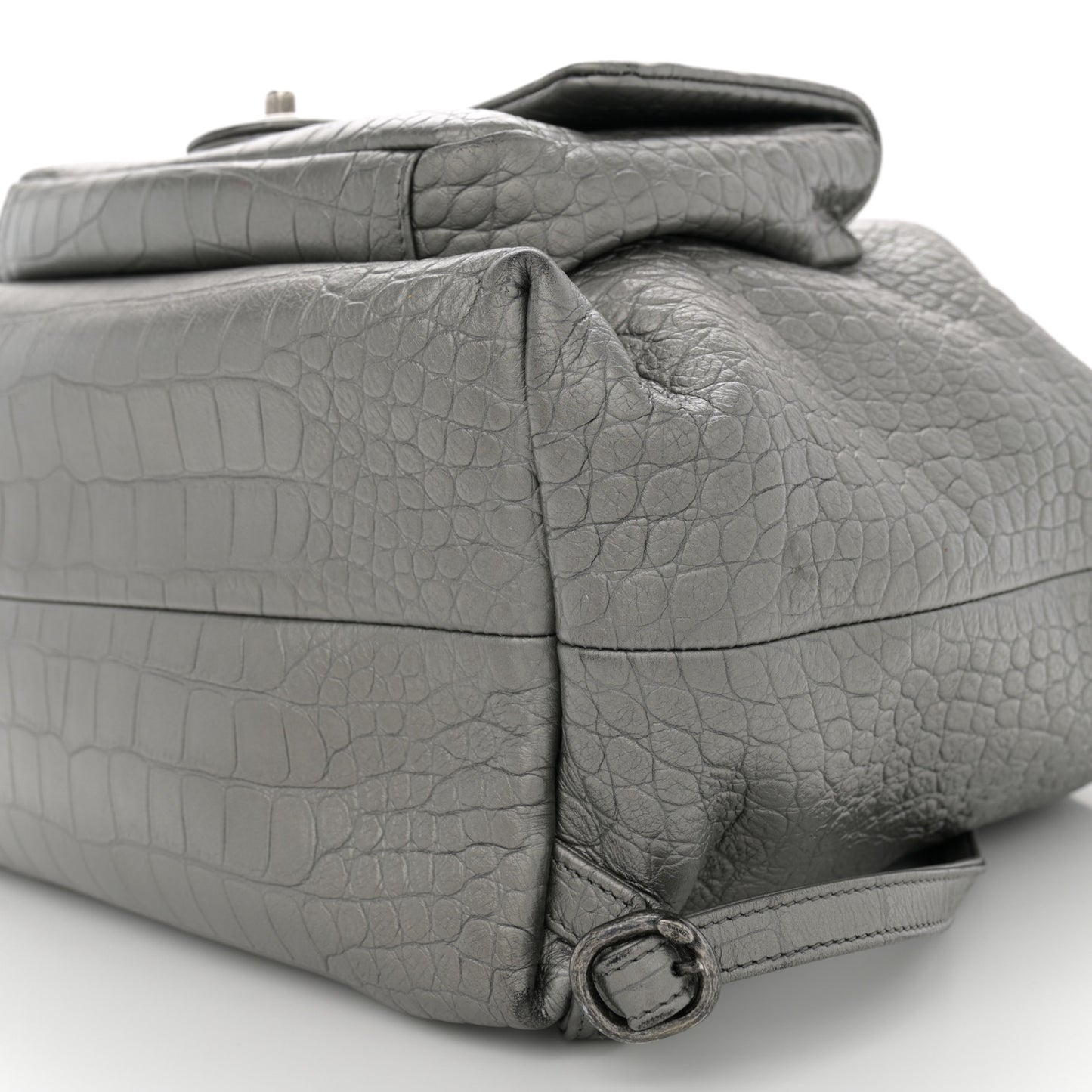 Metallic Calfskin Crocodile Embossed Large Backpack Silver