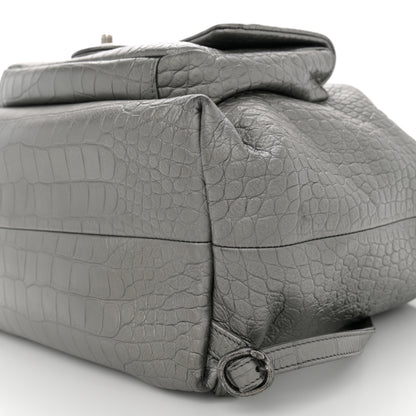 Chanel Metallic Calfskin Crocodile Embossed Large Backpack Silver 10 of 11