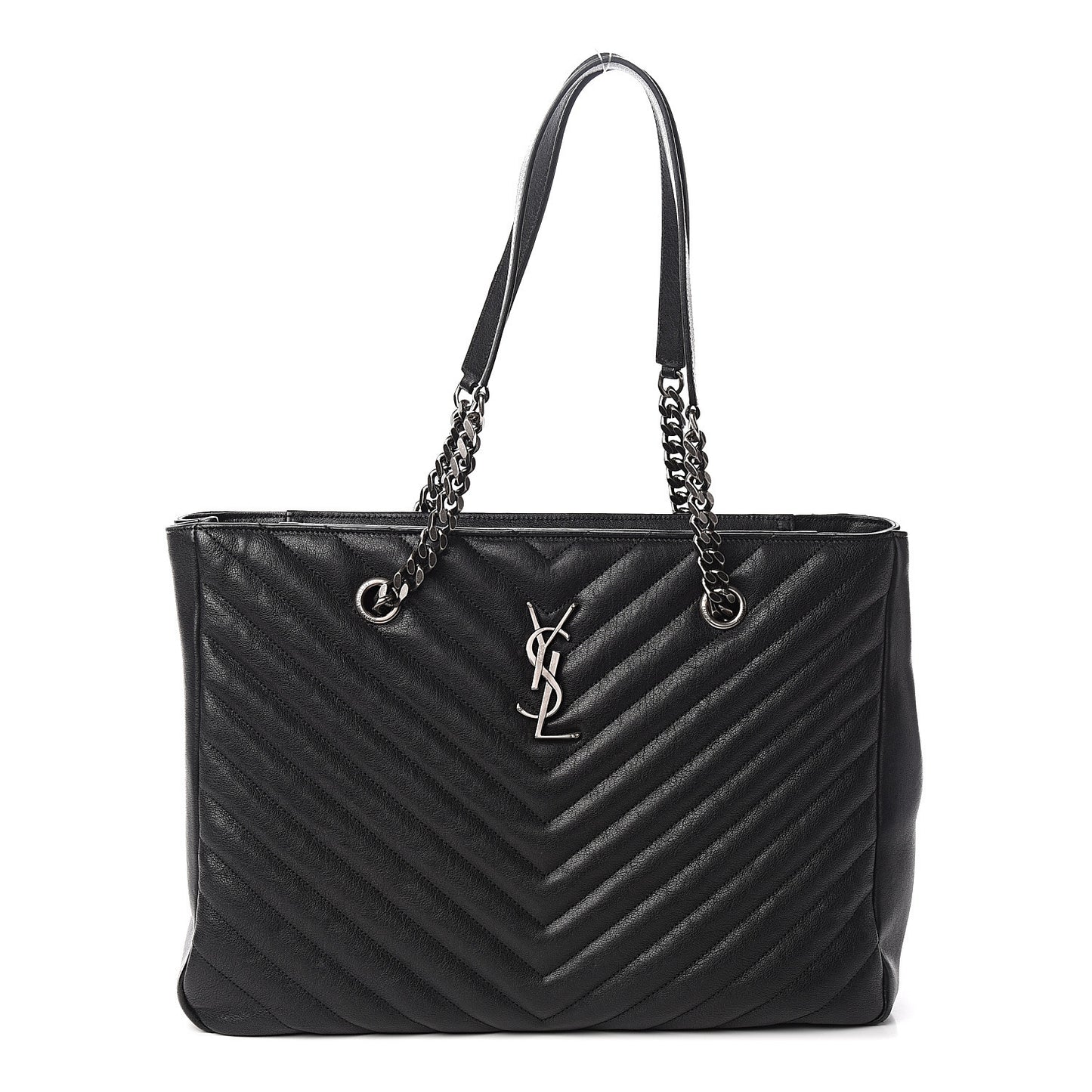 Sheepskin Matelasse Chevron Large Monogram Shopping Bag Black