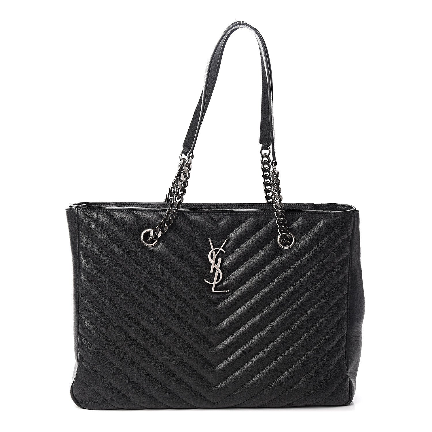 Saint Laurent Sheepskin Matelasse Chevron Large Monogram Shopping Bag Black 1 of 9