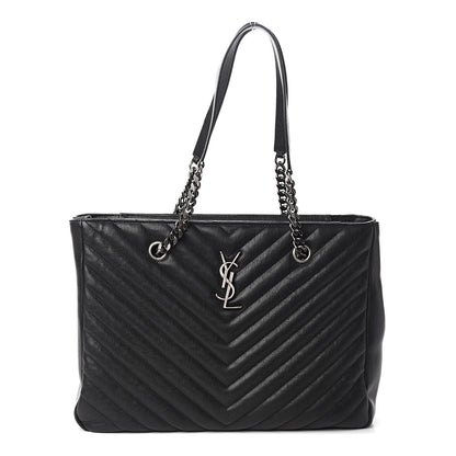 Saint Laurent Sheepskin Matelasse Chevron Large Monogram Shopping Bag Black 1 of 9
