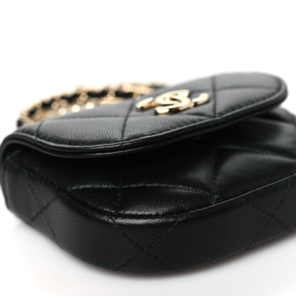 Chanel Lambskin Quilted Pearl Top Handle Clutch With Chain Black 10 of 12