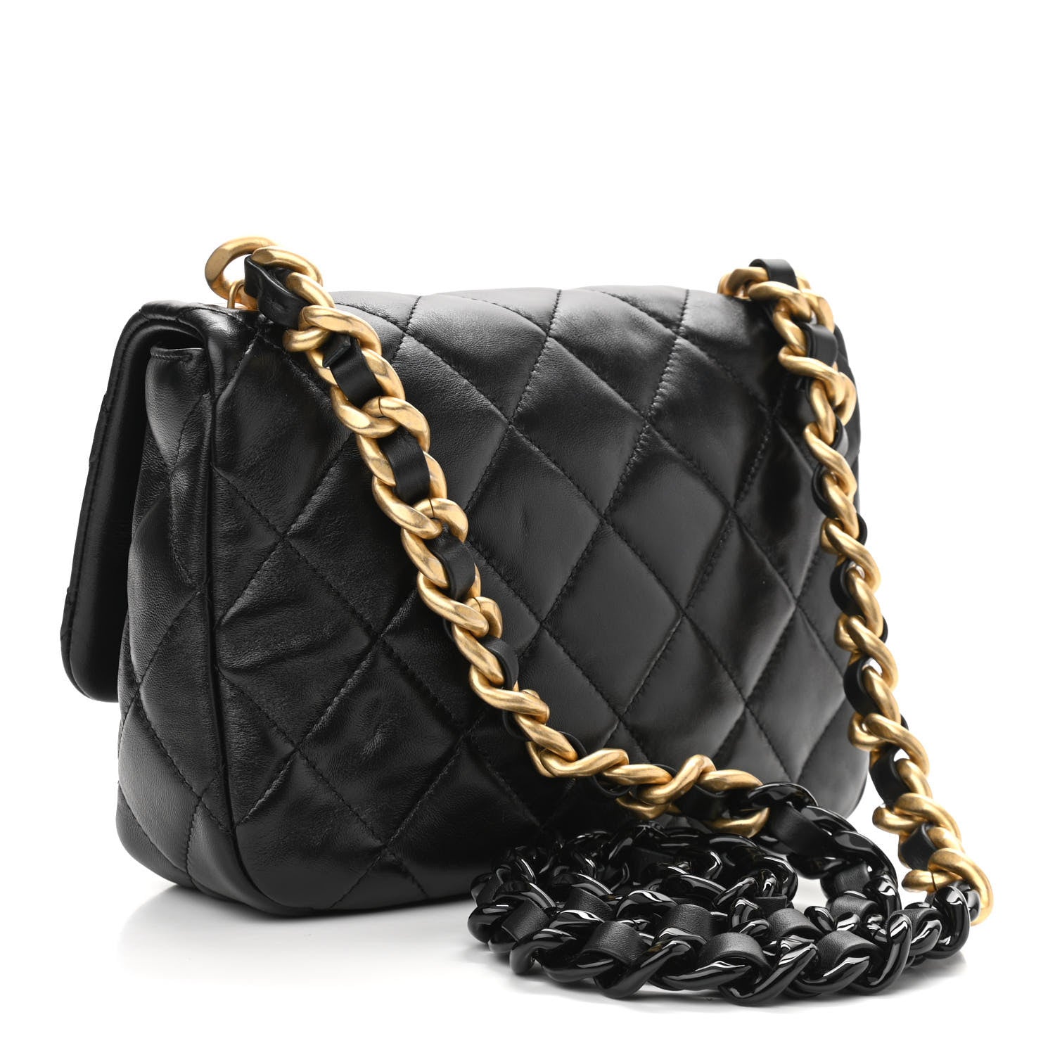 Chanel Lambskin Quilted Small Lacquered Chain Flap Black 3 of 11