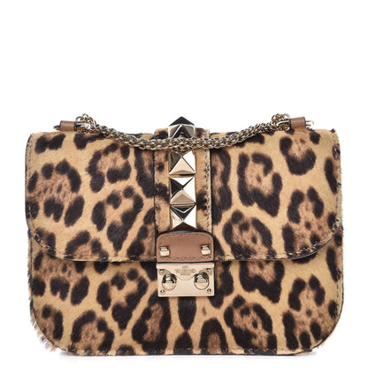 Valentino Garavani Calf Hair Leopard Print Small Glam Lock Rockstud Flap 1 of 9