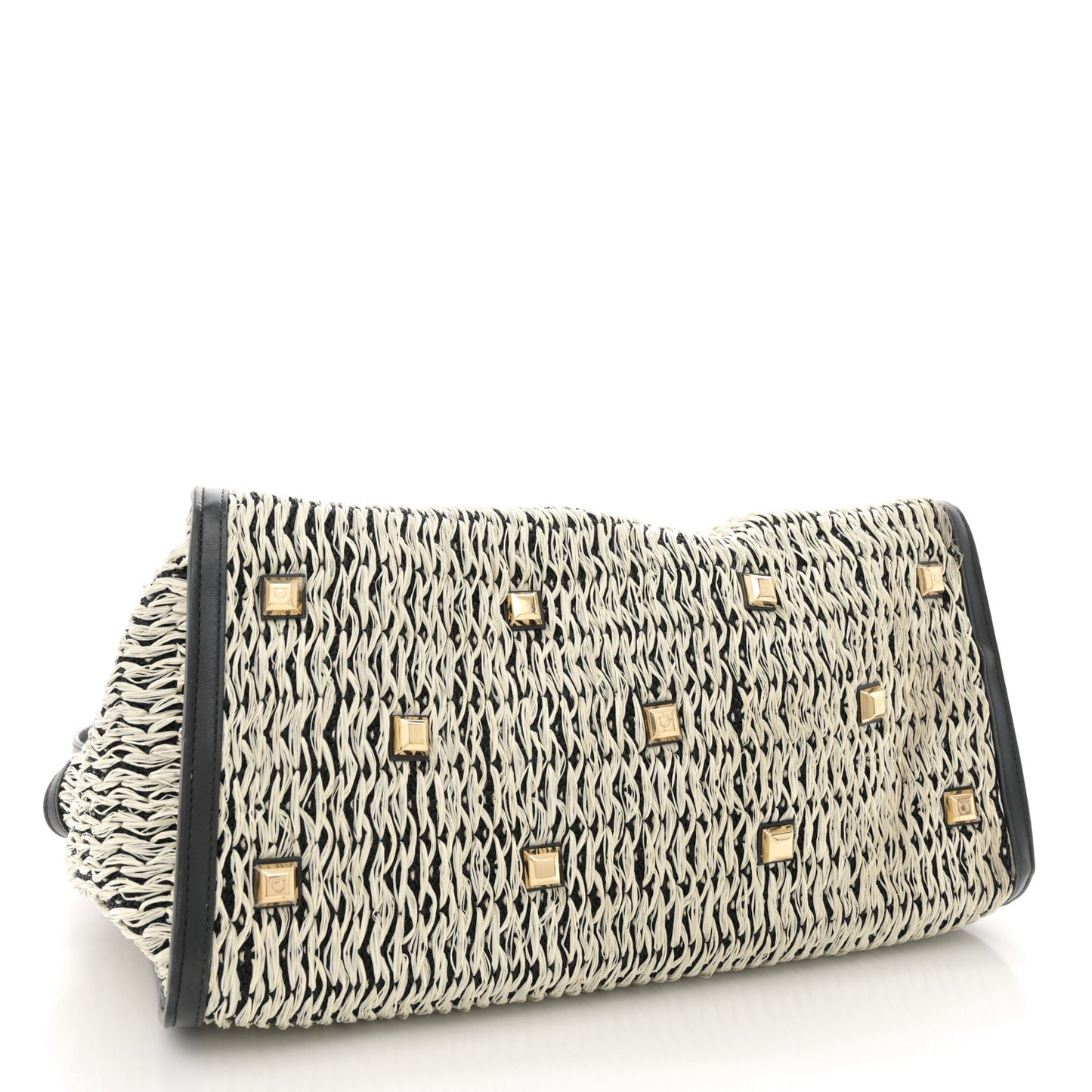 Raffia Large Studio Bag Black White