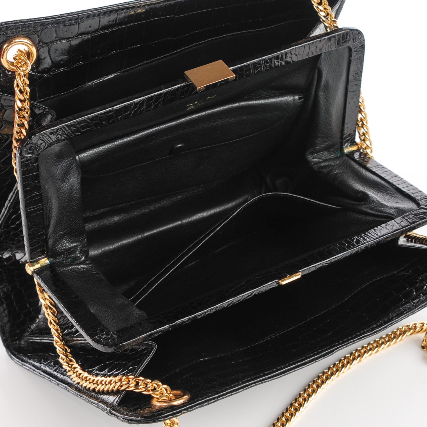 Shiny Crocodile Chain Tote Black