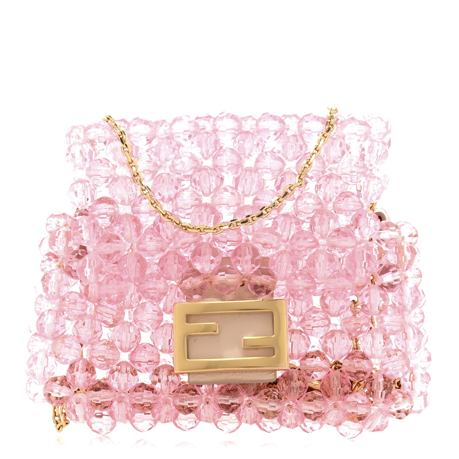 Fendi Enamel Vitello King Beaded Pico Baguette Charm Pink 1 of 10