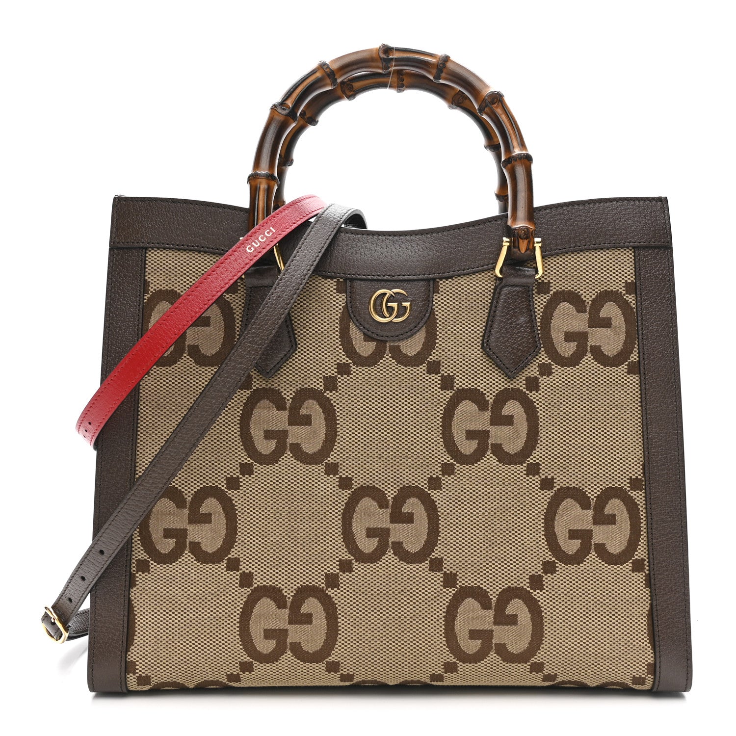 Gucci Monogram Jumbo GG Textured Dollar Calfskin  Medium Diana Tote Bag Camel Ebony New Acero Pomegranate Red 1 of 13
