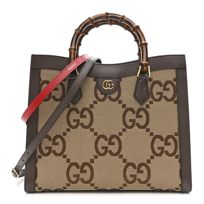 Gucci Monogram Jumbo GG Textured Dollar Calfskin  Medium Diana Tote Bag Camel Ebony New Acero Pomegranate Red 1 of 13