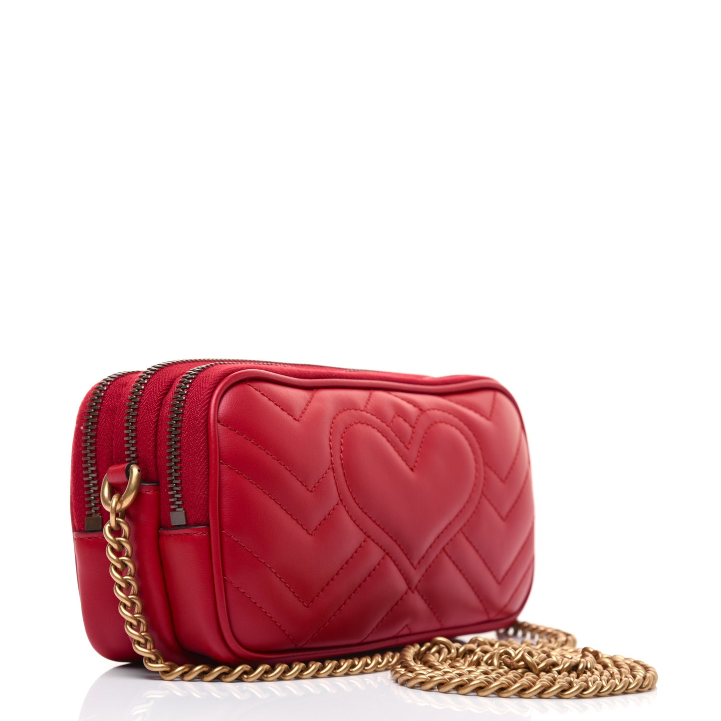 Calfskin Matelasse Mini GG Marmont Chain Crossbody Bag Hibiscus Red