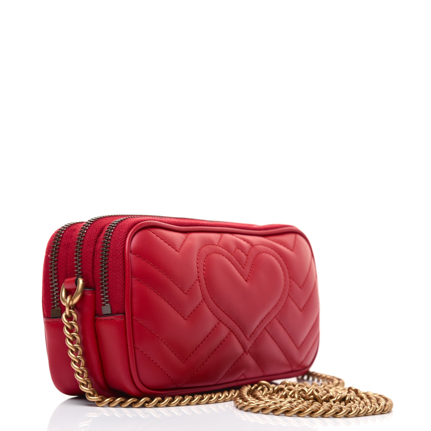 Gucci Calfskin Matelasse Mini GG Marmont Chain Crossbody Bag Hibiscus Red 3 of 16