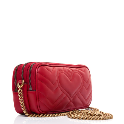 Gucci Calfskin Matelasse Mini GG Marmont Chain Crossbody Bag Hibiscus Red 3 of 16