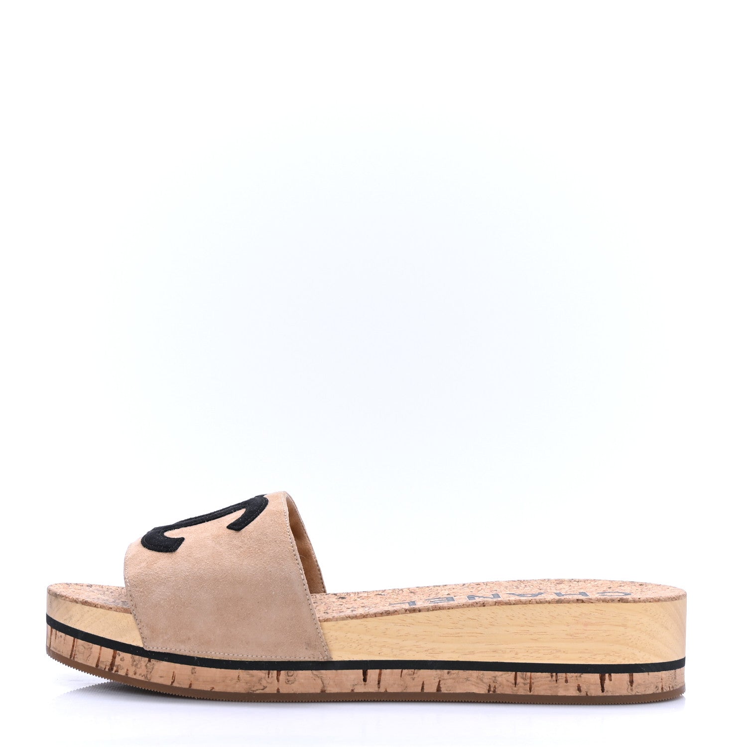 Chanel Suede Cork Mule Sandal 40 Beige Black 1 of 7