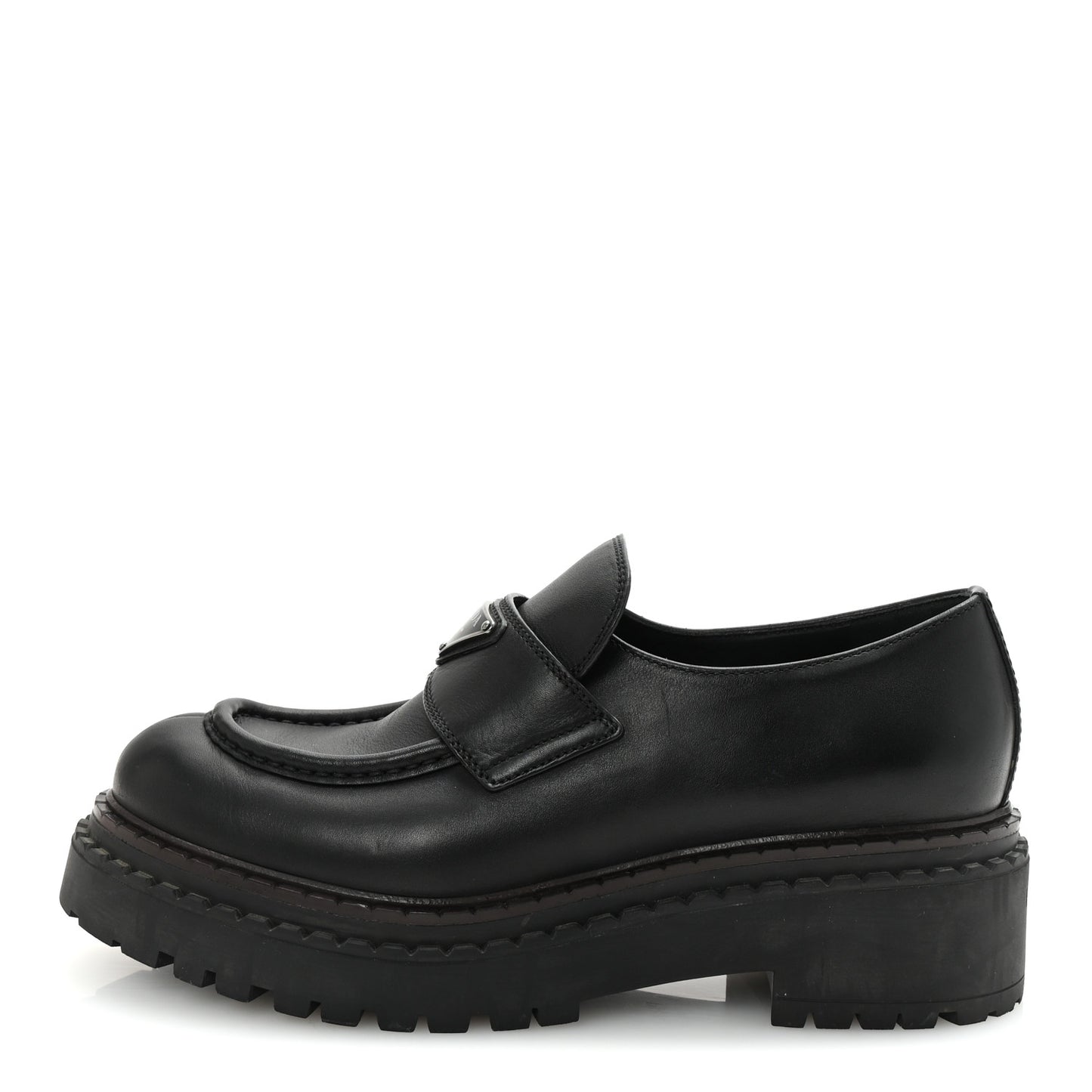 Spazzolato Metal Triangle Logo Double Chocolate Loafers 39 Black