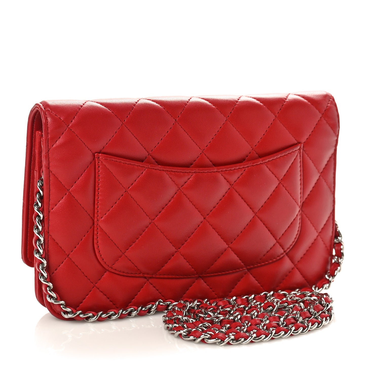Lambskin Quilted Wallet On Chain WOC Red
