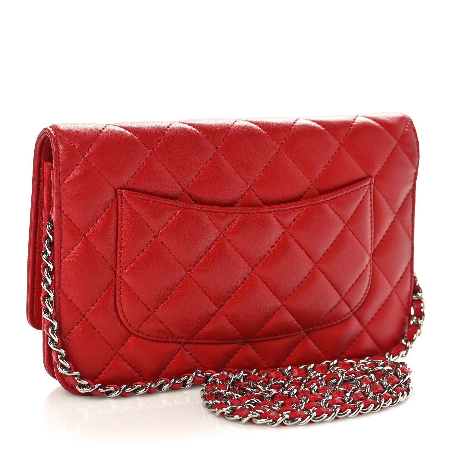 Chanel Lambskin Quilted Wallet On Chain WOC Red 2 of 9