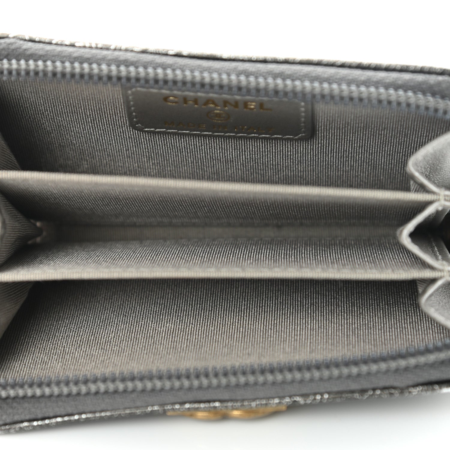 Chanel Cracked Metallic Calfskin Quilted Boy Zip Around Coin Purse Wallet Dark Silver 5 of 10