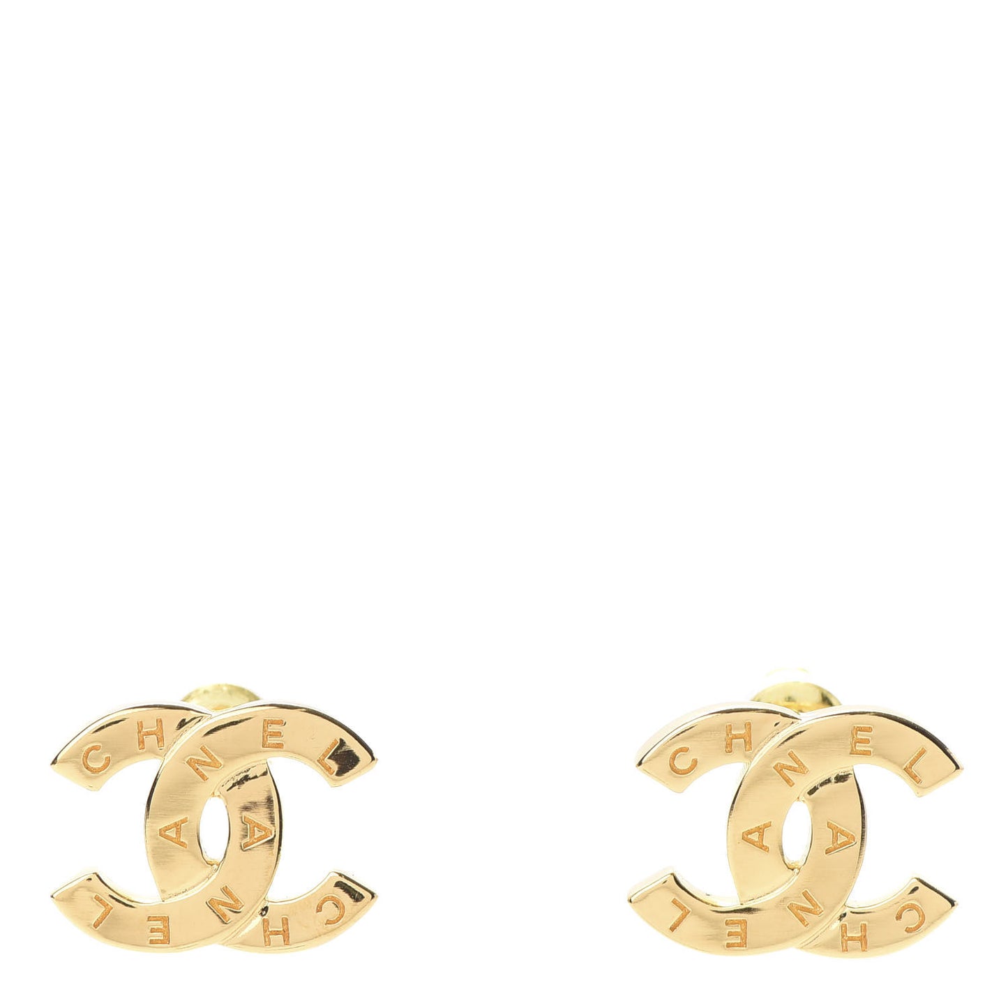 Metal CC Paris Button Stud Earrings Gold