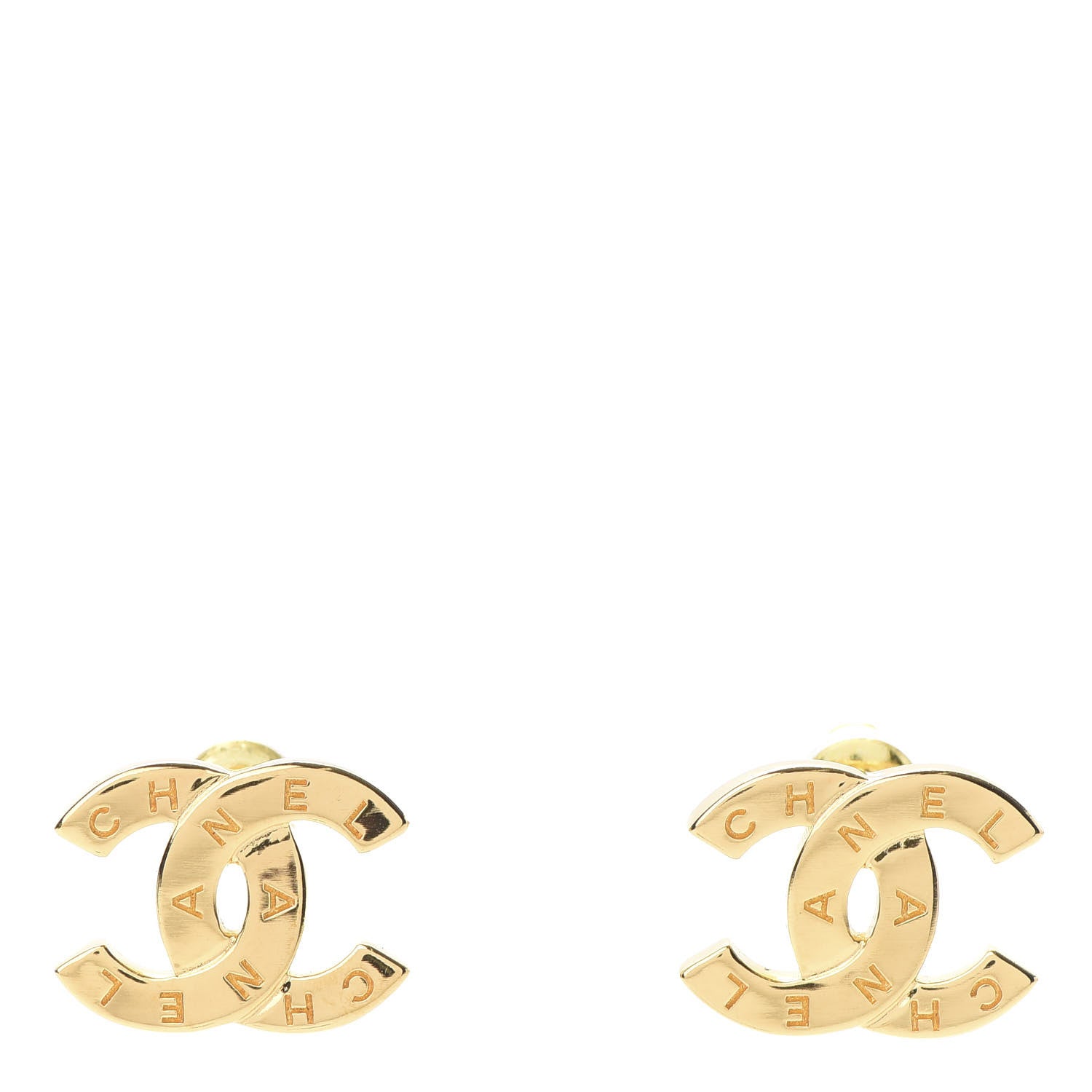Chanel Metal CC Paris Button Stud Earrings Gold 1 of 5