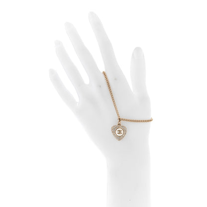 Chanel Crystal Pearl Chain Heart Bracelet Gold 2 of 5