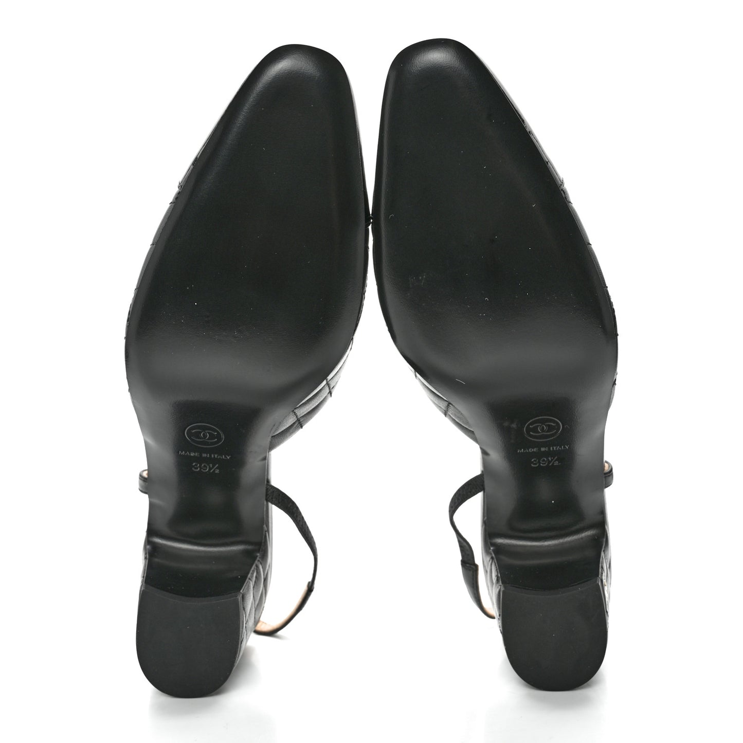 Lambskin Patent Calfskin Quilted Cap Toe CC Slingback Pumps 39.5 Black