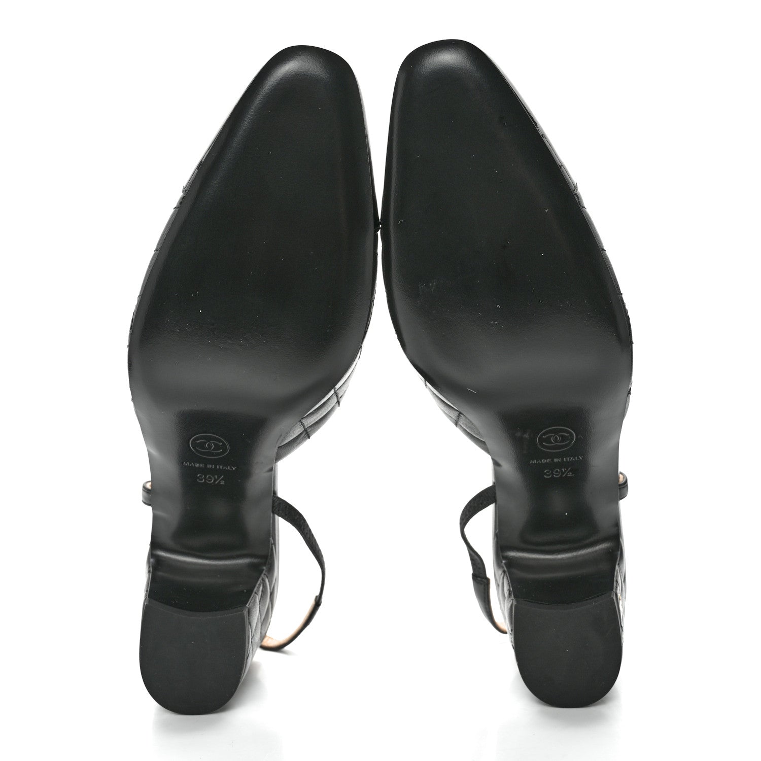 Chanel Lambskin Patent Calfskin Quilted Cap Toe CC Slingback Pumps 39.5 Black 5 of 9