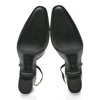 Chanel Lambskin Patent Calfskin Quilted Cap Toe CC Slingback Pumps 39.5 Black 5 of 9