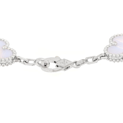 Van Cleef & Arpels 18K White Gold Chalcedony 5 Motifs Vintage Alhambra Bracelet 3 of 4