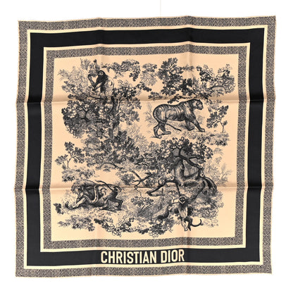 Christian Dior Silk Toile De Jouy Sauvage Square Scarf 70 Beige Navy Blue 1 of 3