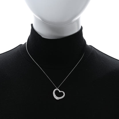 Tiffany Platinum Diamond 22mm Elsa Peretti Open Heart Pave Pendant Necklace 3 of 5